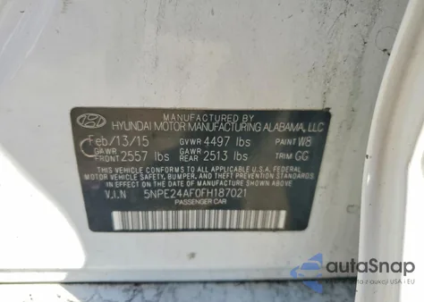 2015 Hyundai Sonata Se from USA, damaged, VIN 5NPE24AF0FH187021